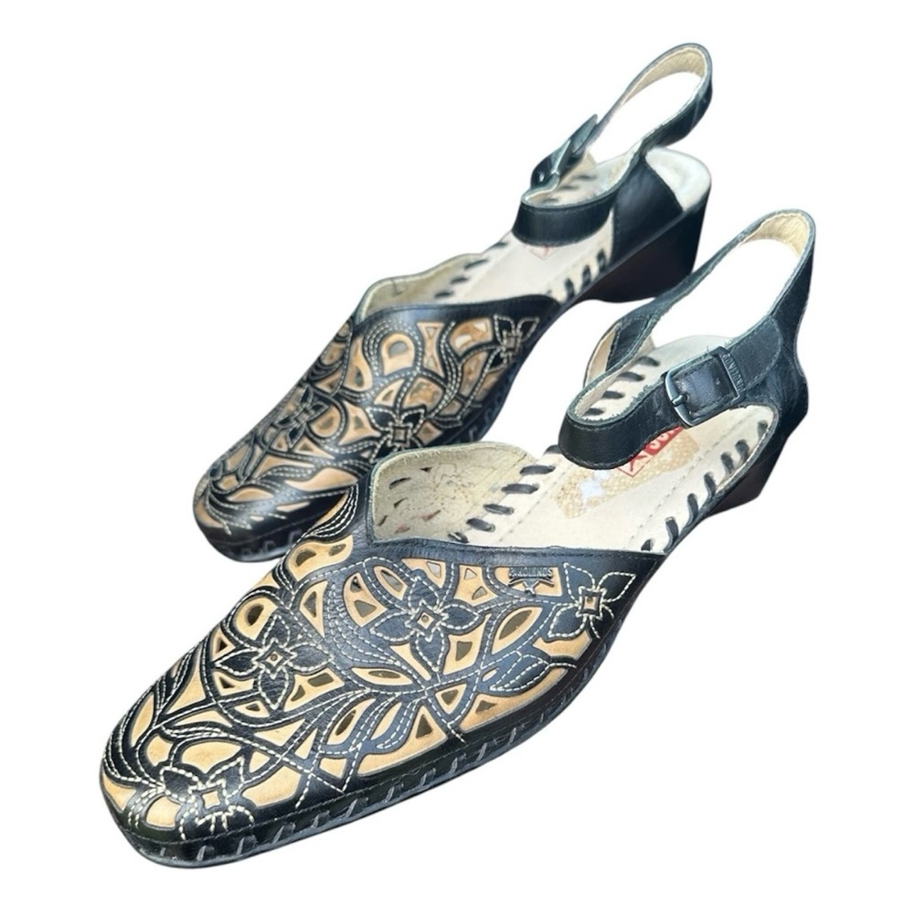 Pikolinos Jerez Black & Tan Perforated Leather Shoes EU 38 - Picture 3 of 5